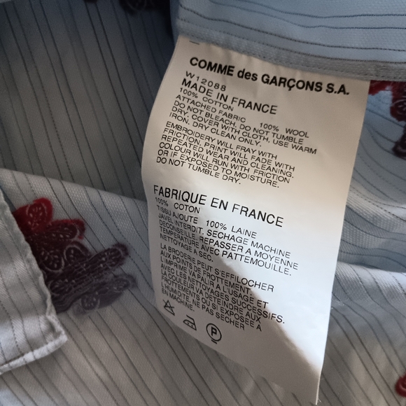 COMME DES GARCONS Blue Cotton Embroidered Shirt M - Picture 8 of 10